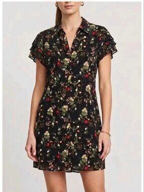 ALICE + OLIVIA Jem Floral Print Cupro Mini Shirt Dress NWOT